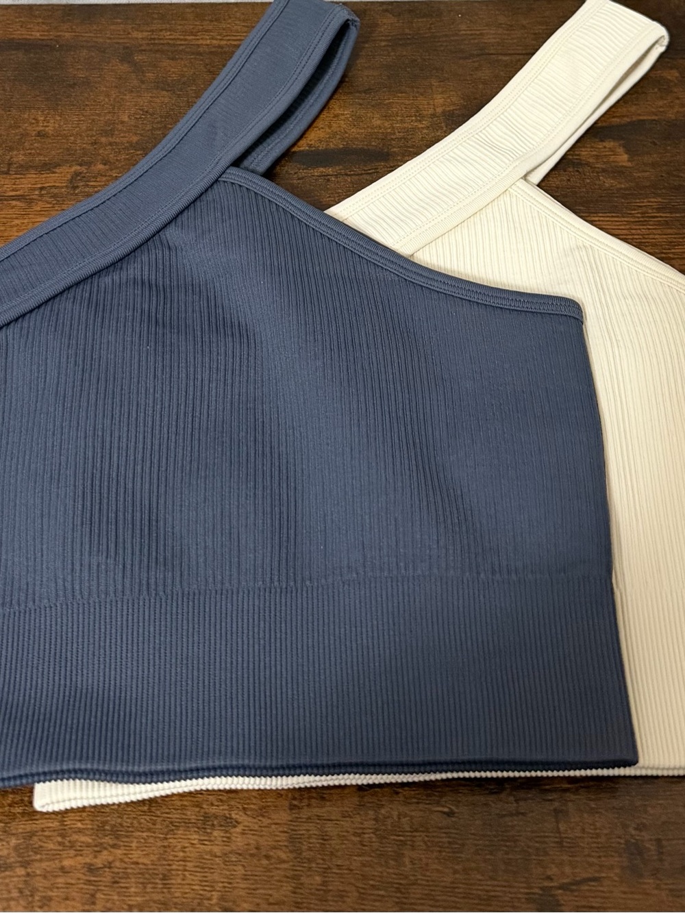 NWOT OQQ Ribbed One Shoulder Sports Bra Bundle | Gray & Cream | 2-Pack